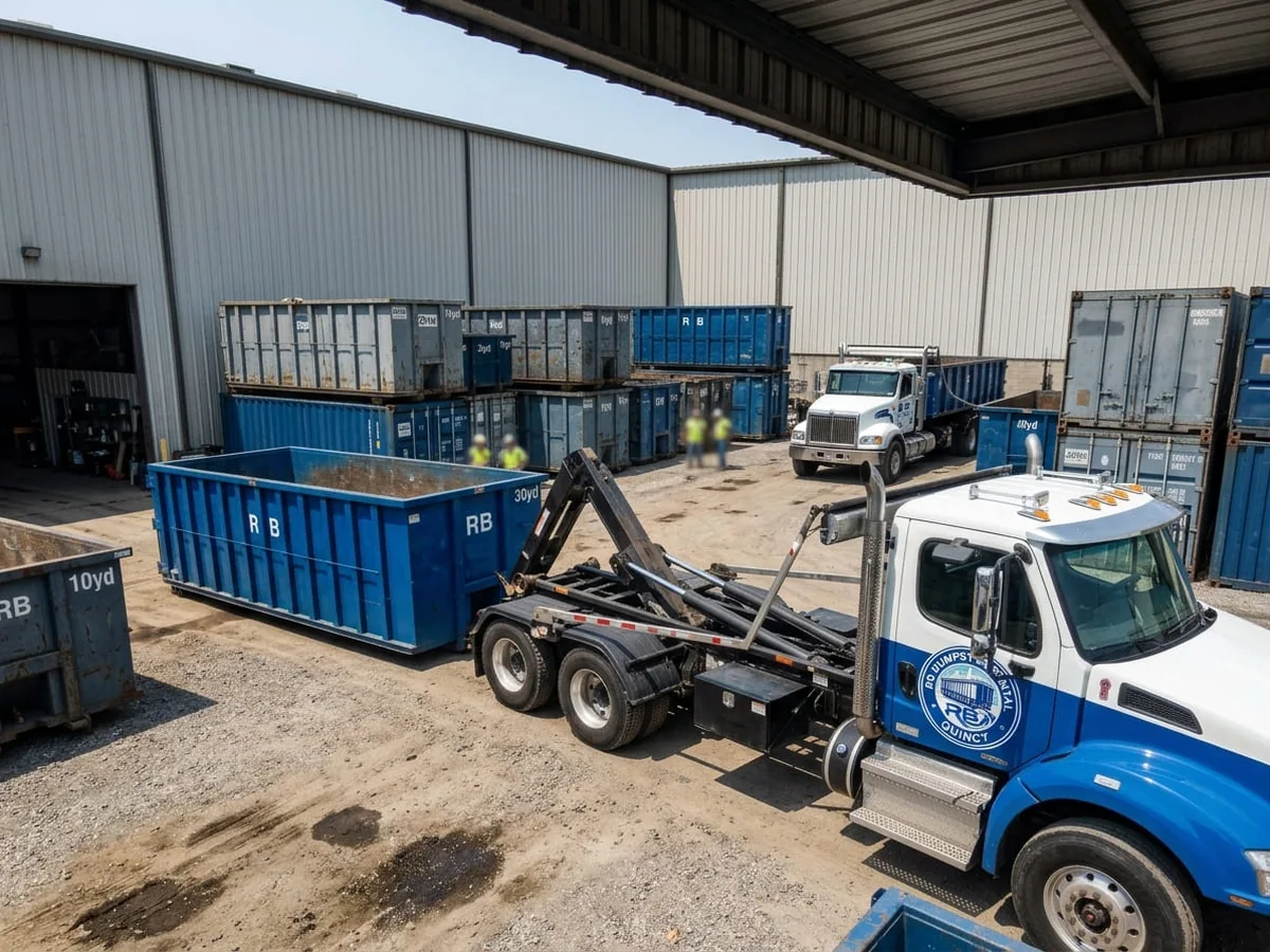 Serving the Quincy area RB Dumpster Rental Quincy container placed in a Quincy driveway